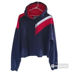 Tommy Hilfiger Sport Womens XL Hoodie Sweatshirt Pullover Colorblock Chevron